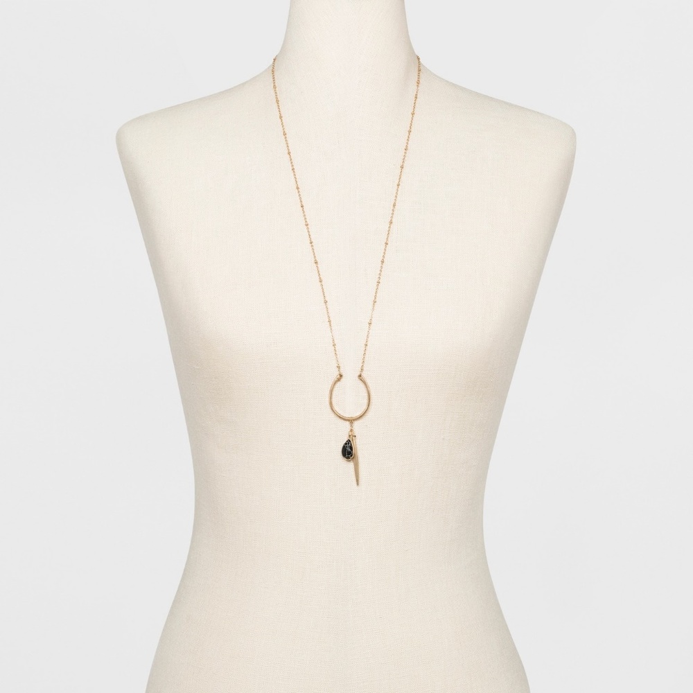 Open Bar with Linear Shard and Stone Necklace - Picture 2 of 2
